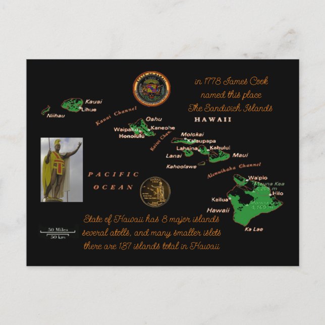 Carte postale de l'histoire des îles hawaïennes (Devant)