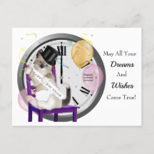 Carte postale de l'horloge Kitten du Nouvel An