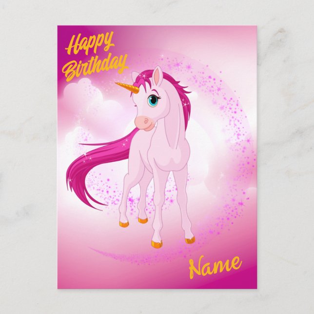 Carte postale de licorne rose – Cadeau d'anniversa (Devant)