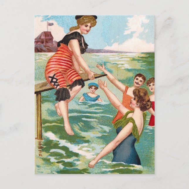 Carte postale de l'illustration de plage Vintage K (Devant)
