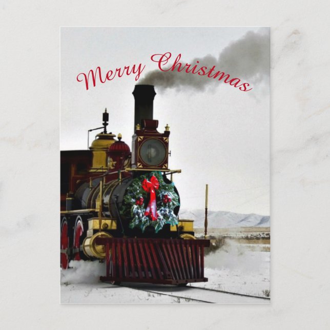 Carte postale de locomotive de train de Noël (Devant)