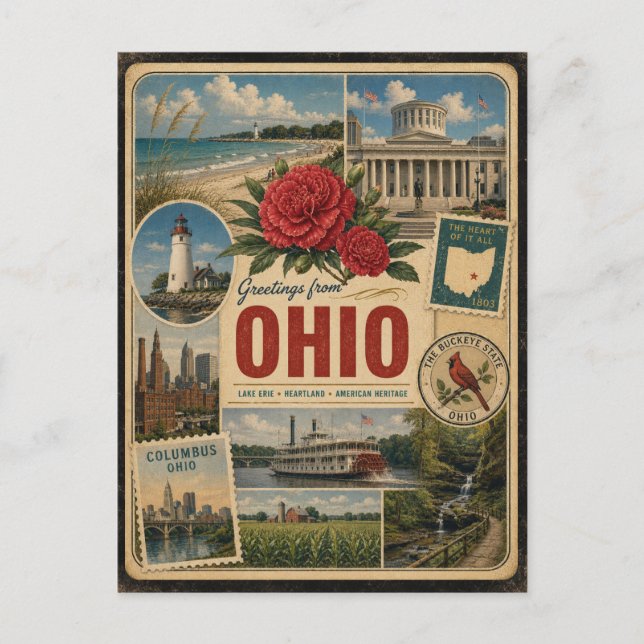 Carte postale de l'Ohio de style vintage authentiq (Devant)