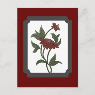 Carte postale de lotus rouge à l'aquarelle encadré