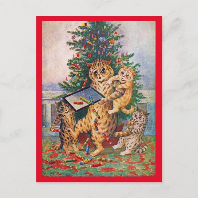 Carte postale de Louis Wain représentant Noël à Ca (Devant)