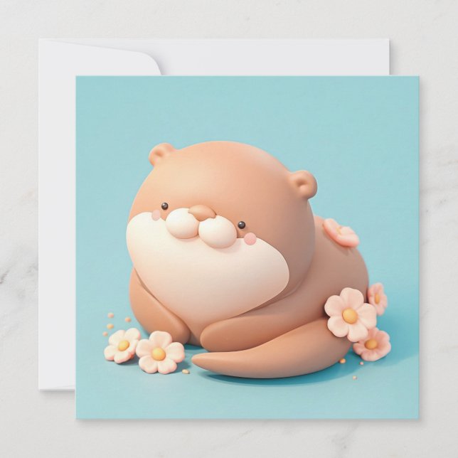 Carte postale de loutre en argile 3D mignonne avec (Devant)