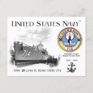 CARTE POSTALE DE L'USS WILLIAM R. RUSH DDR-714 RAD