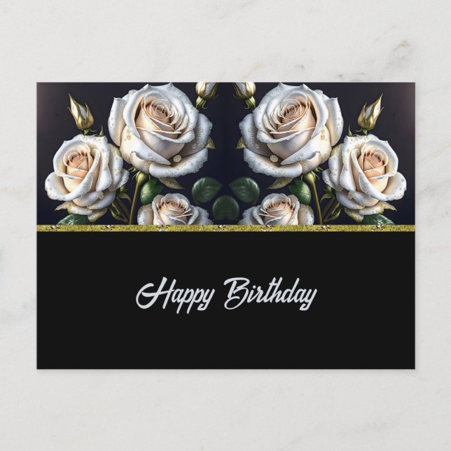 Carte Postale De magnifiques roses blanches aux détails dorés, é (Devant)