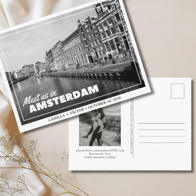 Carte postale de mariage à Amsterdam 'Save the Dat (Amsterdam Wedding Save the Date)