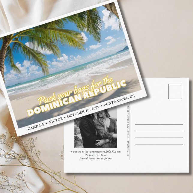 Carte postale de mariage à conserver République do (Dominican Republic Save the Date Postcard)