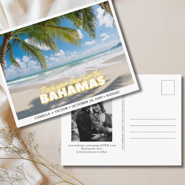 Carte postale de mariage aux Bahamas pour annoncer (Bahamas Wedding Island Save the Date Postcard
)