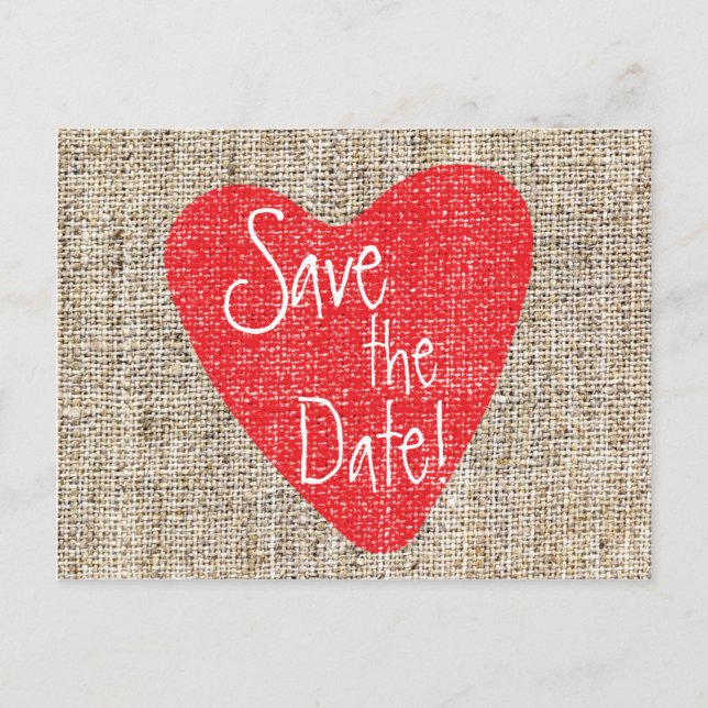 Carte postale de mariage Burlap Red Heart Valentin (Devant)