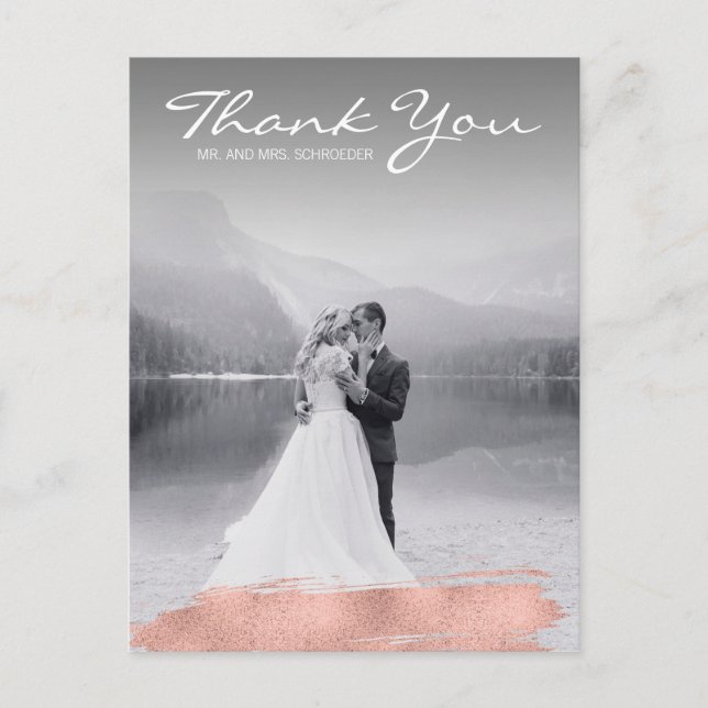 Carte postale de Mariage de Brush or Rose moderne  (Devant)