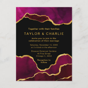 Carte postale de mariage en agate peinte en rose e