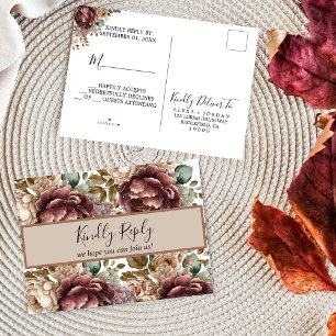 Carte postale de mariage floral aquarelle RSVP Inv