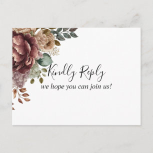 Carte postale de mariage floral aquarelle RSVP Inv