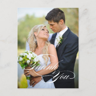 CARTE POSTALE DE MARIAGE MERCI SCRIPT BLANC
