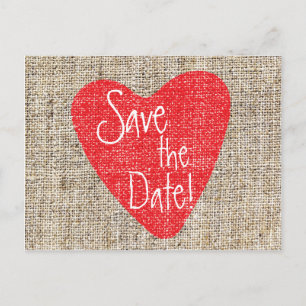 Carte postale de mariage Saint-Valentin Burlap Red