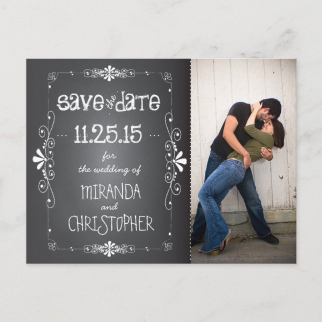 Carte postale de mariage "Save the Date" avec tabl (Devant)