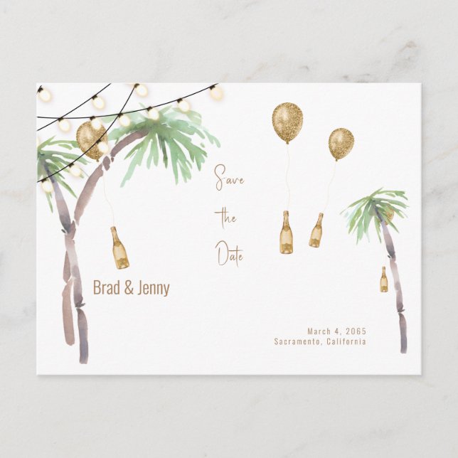 Carte postale de mariage tropical Champagne pour a (Devant)