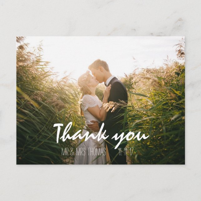 Carte postale de Merci Mariage lettres main chic (Devant)