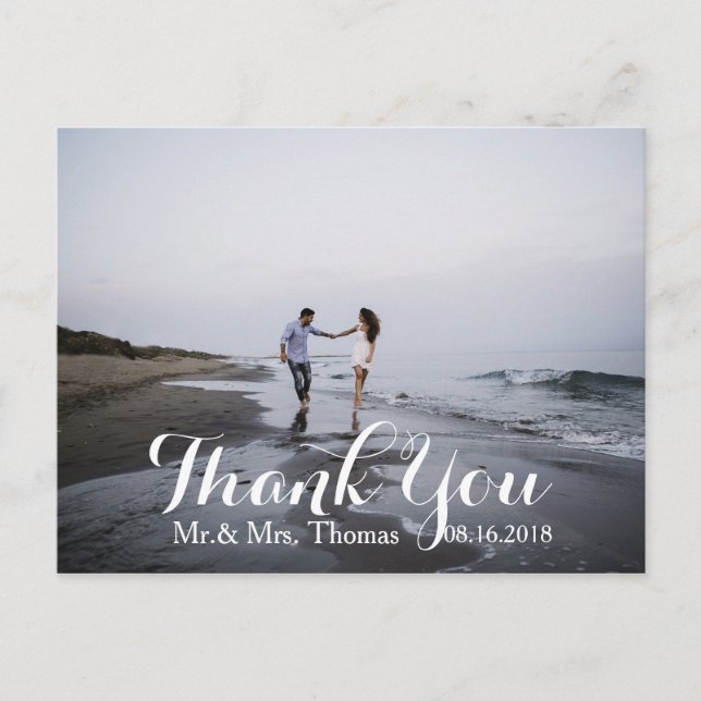 Carte postale de Merci Mariage lettres main chic (Devant)