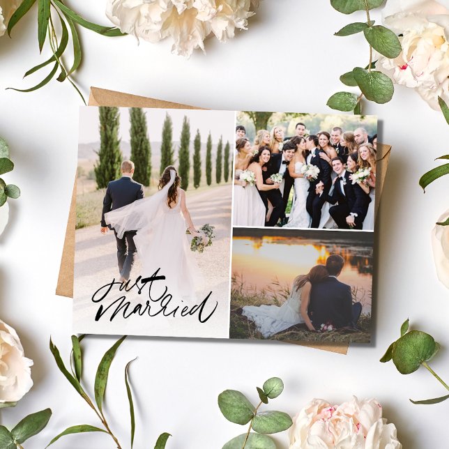 Carte postale de Merci photo de Mariage marié (Just Married Wedding Photo Thank You Postcard)