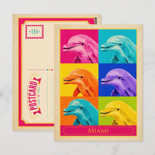 Carte postale de Miami Floride dauphin Pop Art vin (Devant / Derrière)
