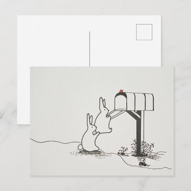 Carte Postale De mignons lapins en quête de courrier (Devant / Derrière)