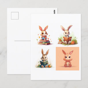 Carte Postale De mignons petits lapins à lire