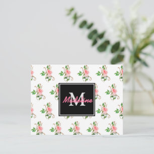 Carte postale de monogramme de roses roses Blush