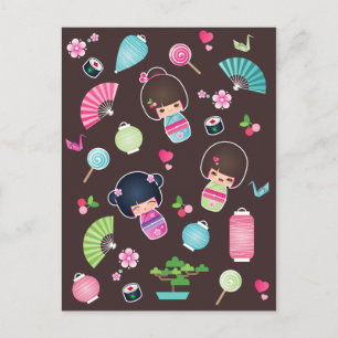 Carte postale de motif de Kokeshi