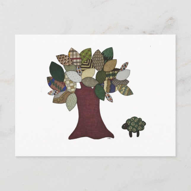 Carte postale de mouton et d'arbre (Devant)