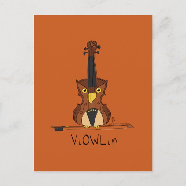 Carte postale de musique de violon de hibou ViOWLi (Devant)