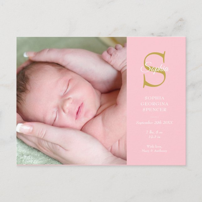Carte postale de naissance avec monogramme et phot (Devant)