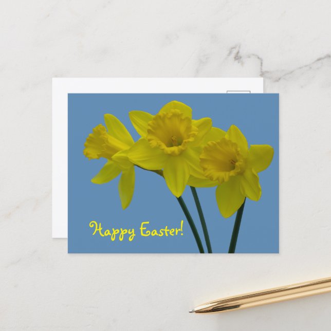 Carte postale de narcisse "Joyeuses Pâques" (Devant/Arrière en situation)