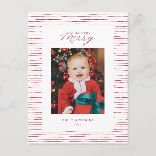 Carte postale de Noël à rayures rouges si joyeux (Devant)