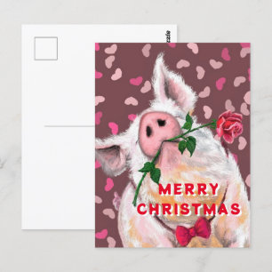 Carte postale de Noël amusante avec un porc