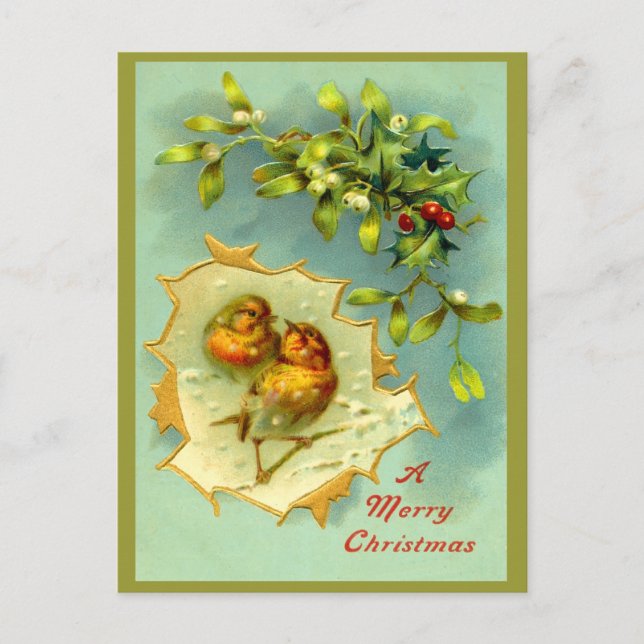 Carte postale de Noël aux oiseaux d'hiver vintages (Devant)