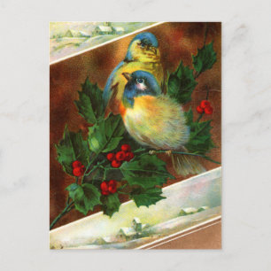 Carte postale de Noël aux oiseaux victoriens