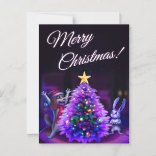Carte postale de Noël avec animaux mignons