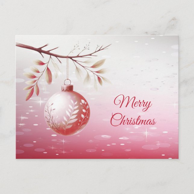 Carte postale de Noël avec boule décorative rose (Devant)
