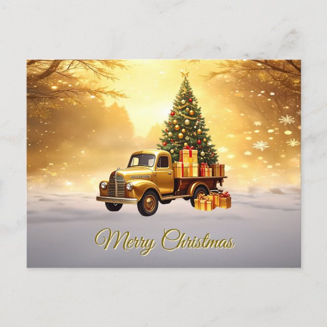 Carte postale de Noël avec camion doré et sapin de (Devant)