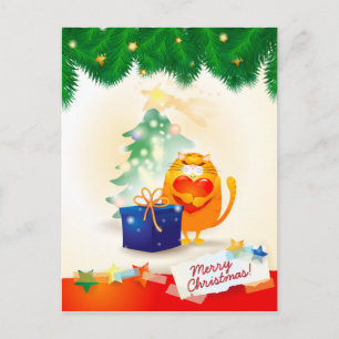 Carte postale de Noël avec chaton
