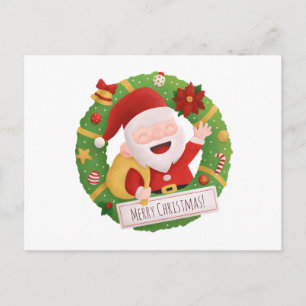 Carte postale de Noël avec couronne de Noël et Pèr