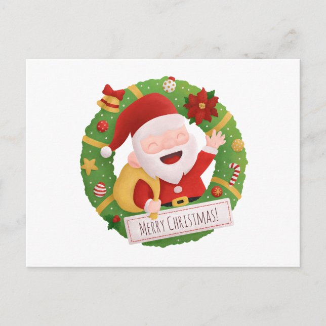 Carte postale de Noël avec couronne de Noël et Pèr (Devant)