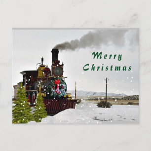 Carte postale de Noël avec un train vintage dans l