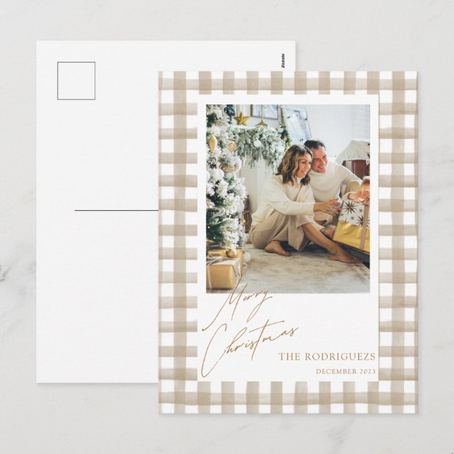 Carte postale de Noël Beige Photo (Devant / Derrière)