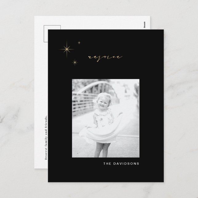 Carte postale de Noël Black & Gold Radiant Rejoign (Devant / Derrière)