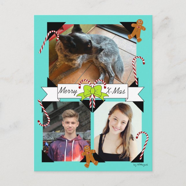 Carte postale de Noël Canne à sucre et Bonhomme en (Devant)