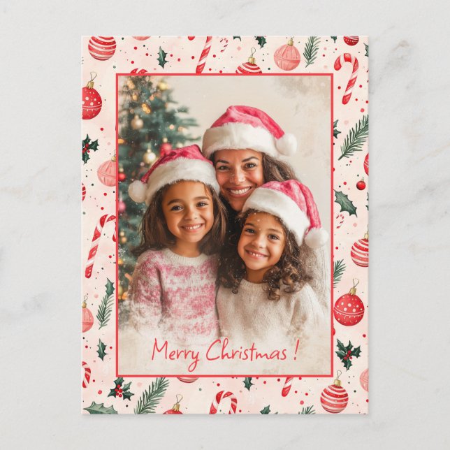Carte postale de Noël couleur rose (Devant)